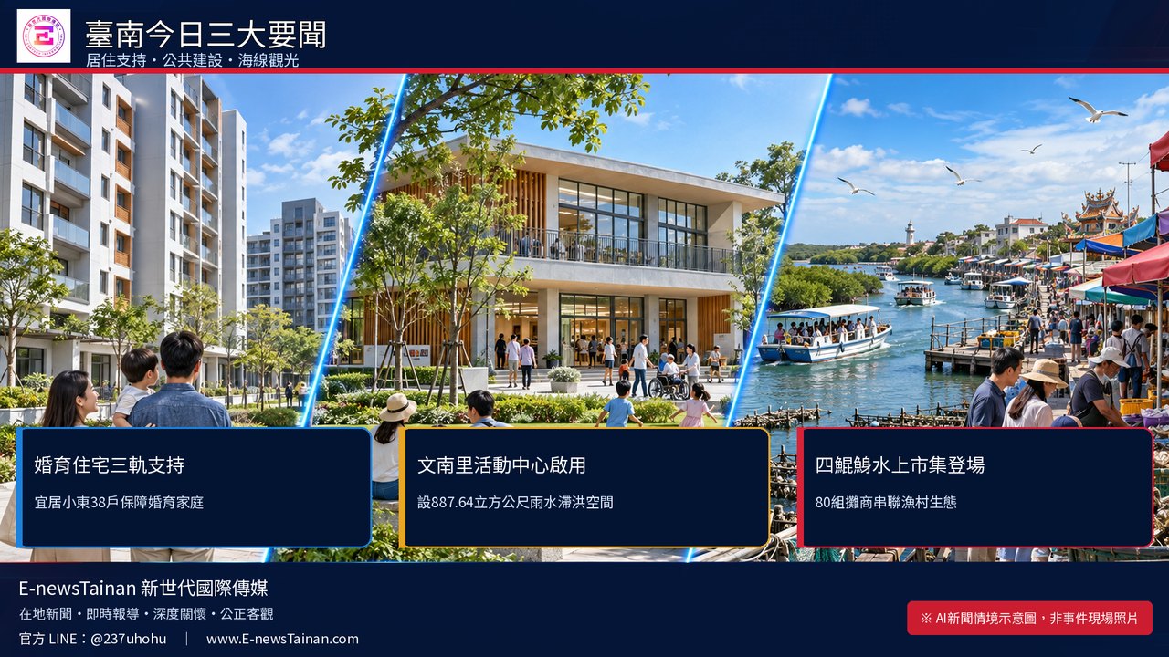 2026年9月12日台南三大新聞：婚育住宅三軌支持、文南里活動中心啟用、四鯤鯓紅樹林水上市集登場