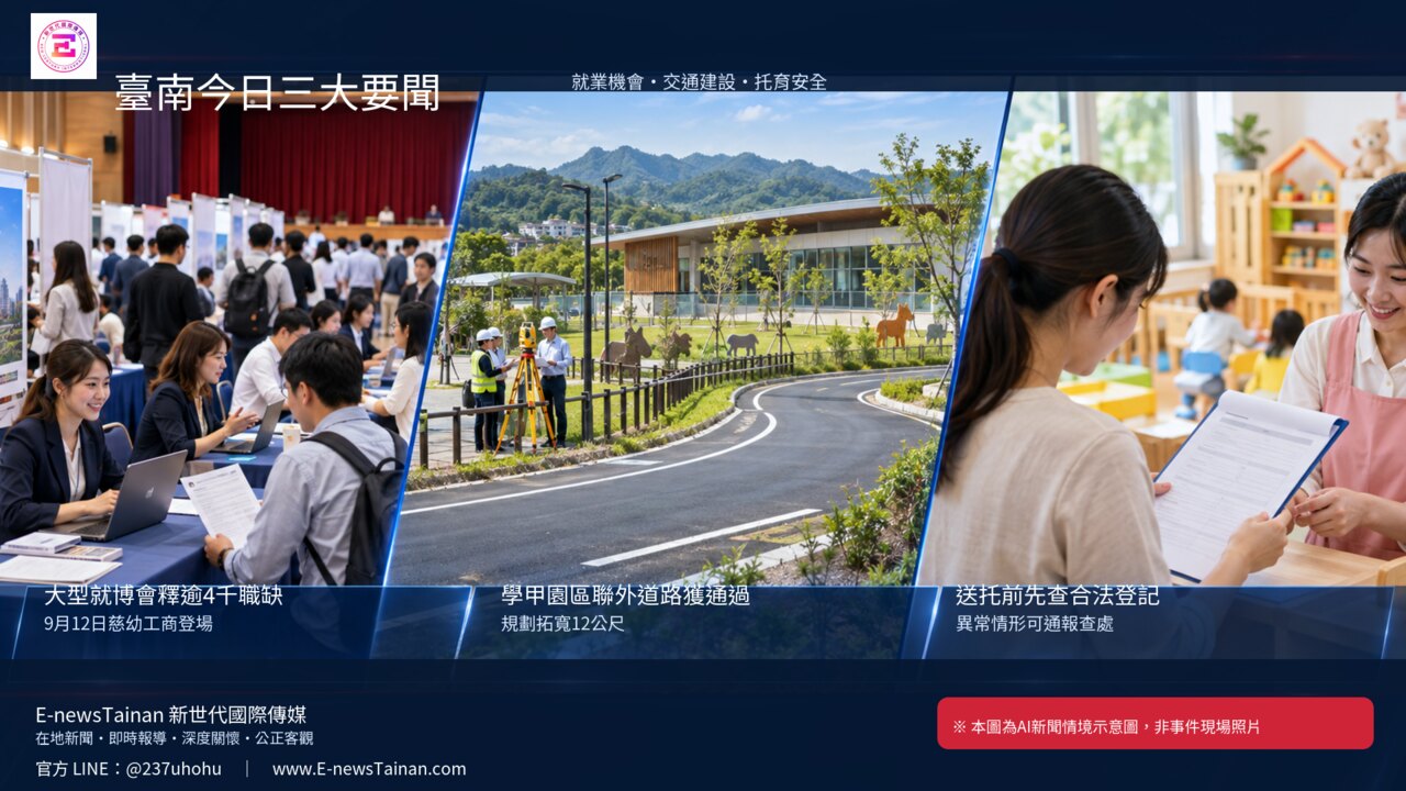 台南三大新聞：大型就業博覽會、學甲動保園區聯外道路及合法托育提醒