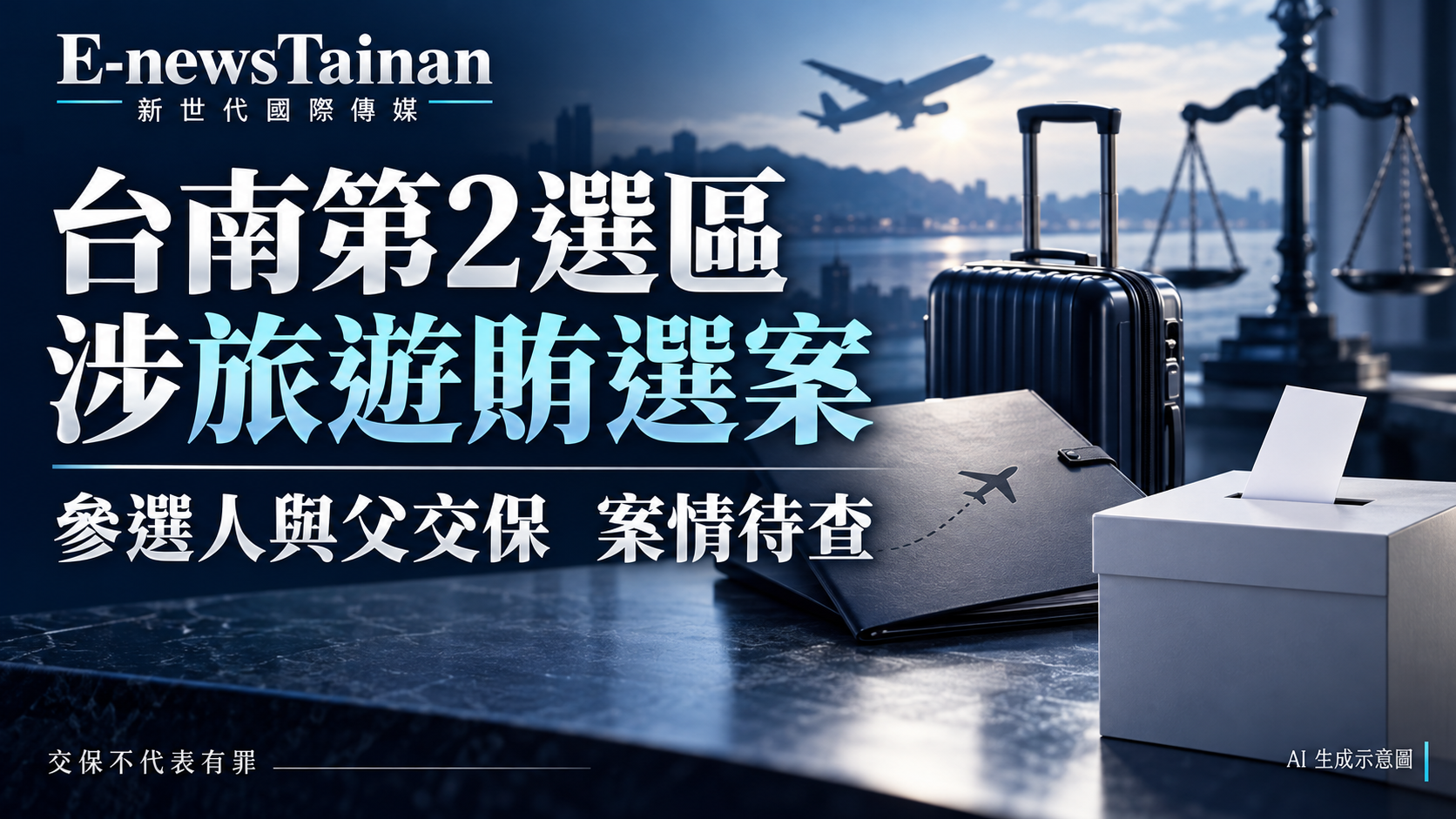 台南第2選區涉旅遊賄選案新聞示意圖，參選人與父交保、案情待查；交保不代表有罪。