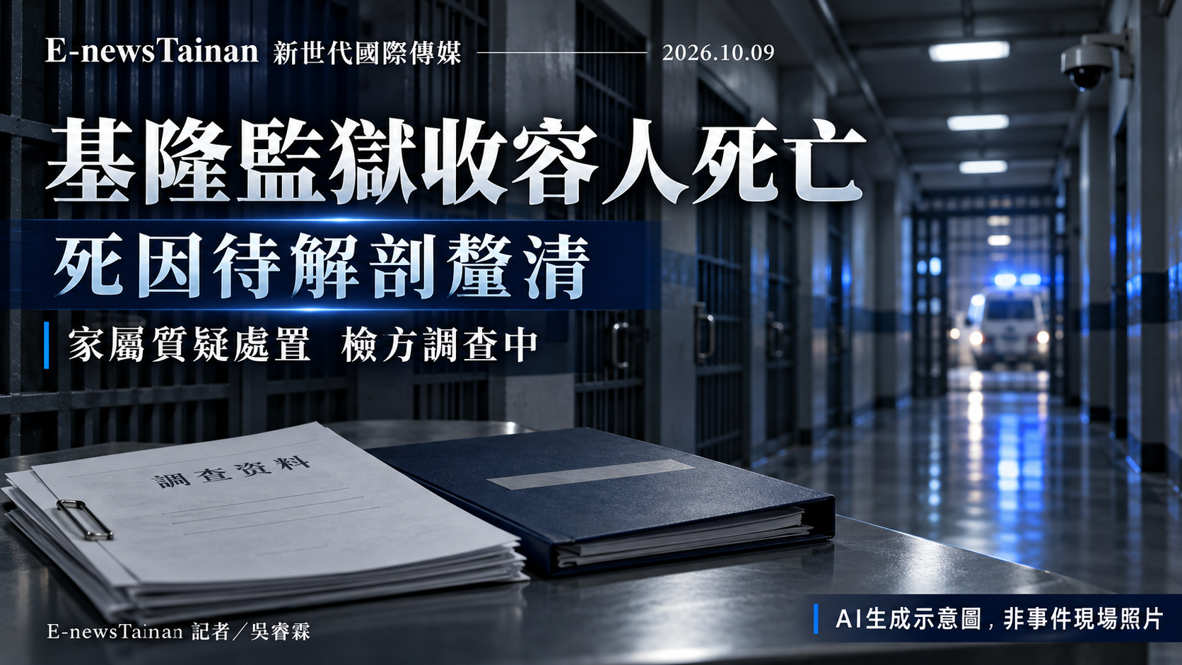 基隆監獄收容人死亡案AI生成示意圖，死因待解剖釐清