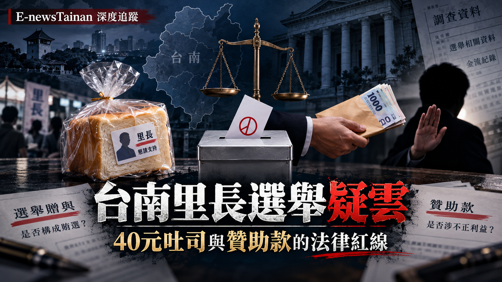 AI新聞情境示意圖：台南里長選舉疑涉吐司贈與及贊助款勸退，非事件現場照片